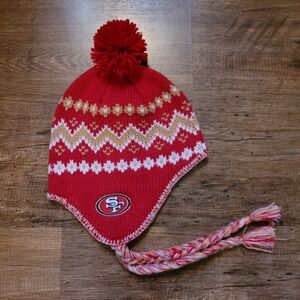SF 49ers Hat Women's team apparel pom pom hat knit San Francisco 49ers football